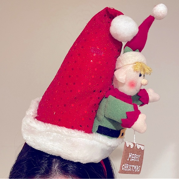 🎁 HOLIDAY SPECIAL 🎁 plush Santa party hat with elf - Picture 3 of 6